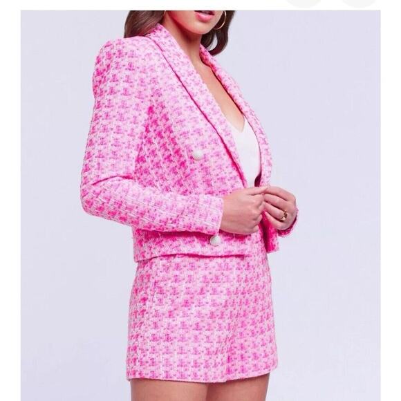 L'AGENCE Jackets & Blazers - AUTH L'AGENCE Houndstooth Checked Tweed Cropped Jacket Blazer Coat 12